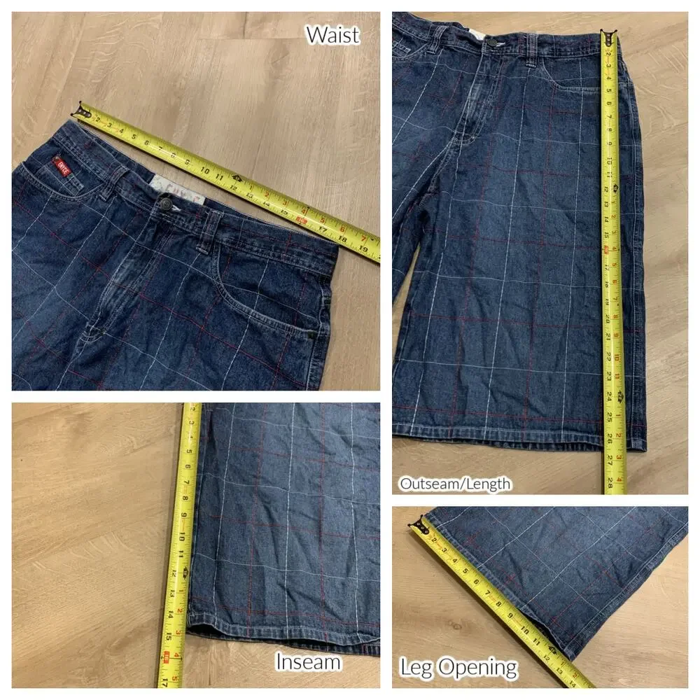 Vintage Y2K Enyce Jean Shorts Jorts Men's Size 36 Plaid Windowpane Dark Denim